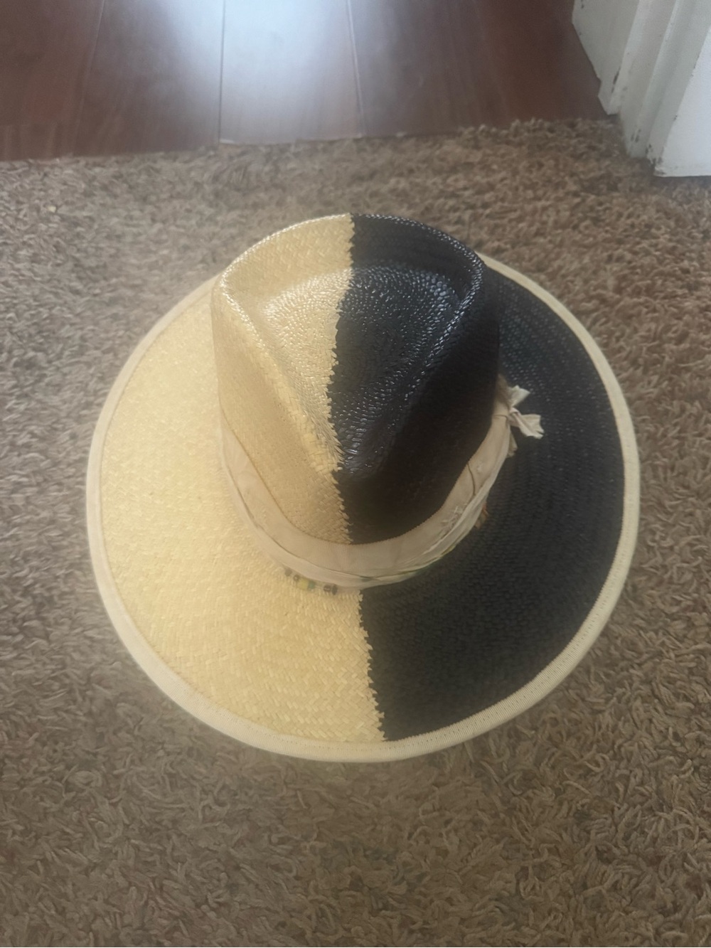 Teressa Foglia Two-Tone Black & Natural Straw Fedora Hat for Women